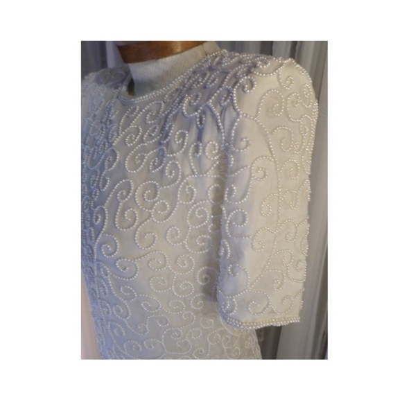 New Ivory Silk Blouse Small Beads Off White Kazar - Picture 5 of 8